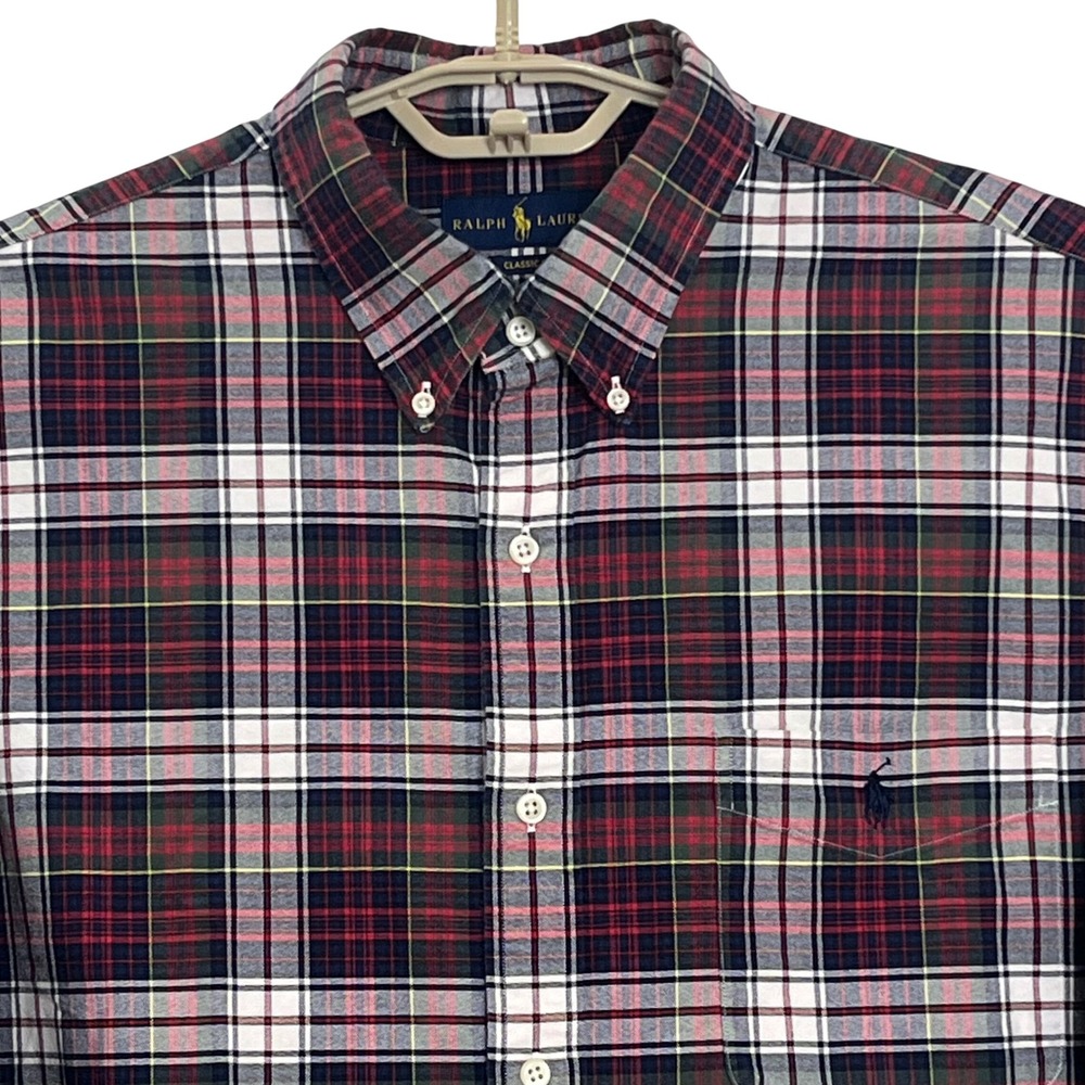 Ralph Lauren Mens Button Down Shirt XL Red Green Plaid LS Classic Fit Pony Logo - Picture 6 of 13